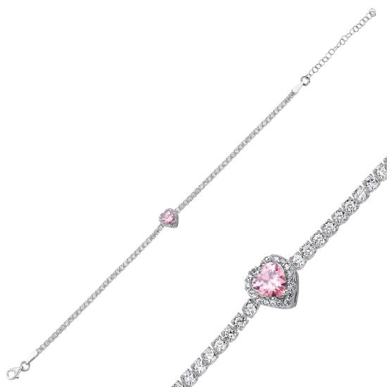 Wholesale Pink Heart CZ 2mm Tennis Bracelet