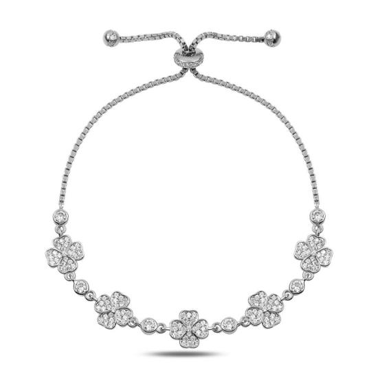 Wholesale CZ Clover Adjustable Sliding Bracelet