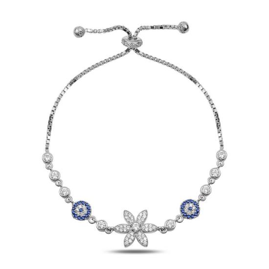 Wholesale CZ Flower & Evil Eye Adjustable Sliding Bracelet