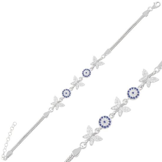 Wholesale Butterfly & Evil Eye CZ Box Chain Bracelet