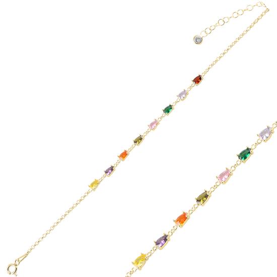 Wholesale Teardrop Multi Color CZ Rolo Chain Bracelet