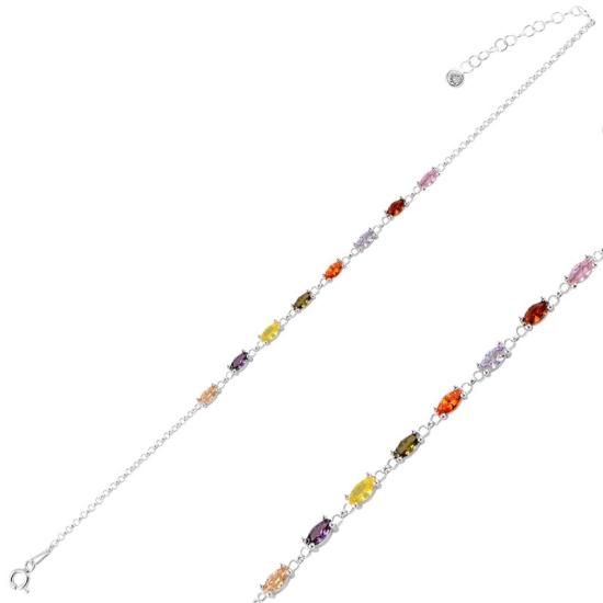 Wholesale Marquise Multi Color CZ Rolo Chain Bracelet