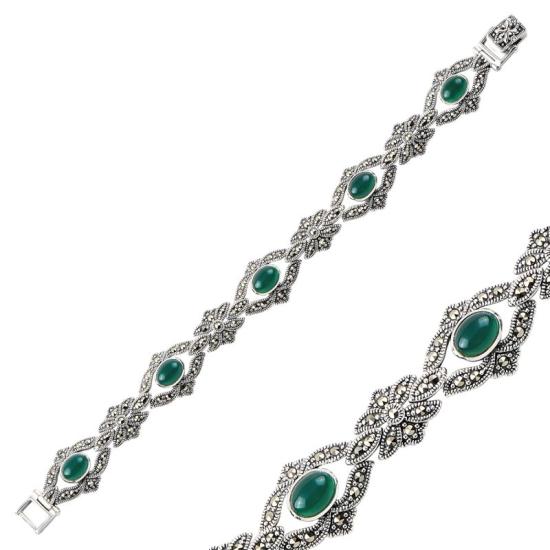 Wholesale Green Agate & Marcasite Bracelet