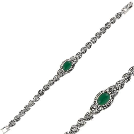 Wholesale Green Agate & Marcasite Bracelet