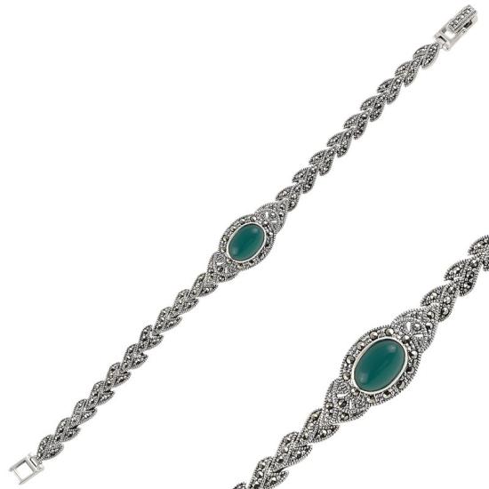 Wholesale Green Agate & Marcasite Bracelet