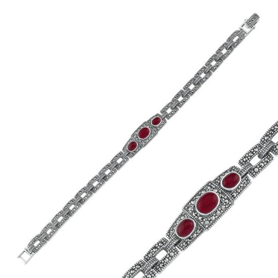 Wholesale Red Agate & Marcasite Bracelet