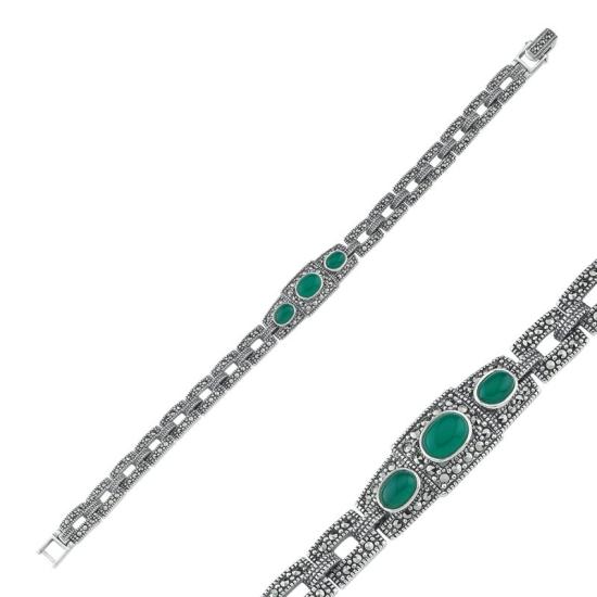 Wholesale Green Agate & Marcasite Bracelet