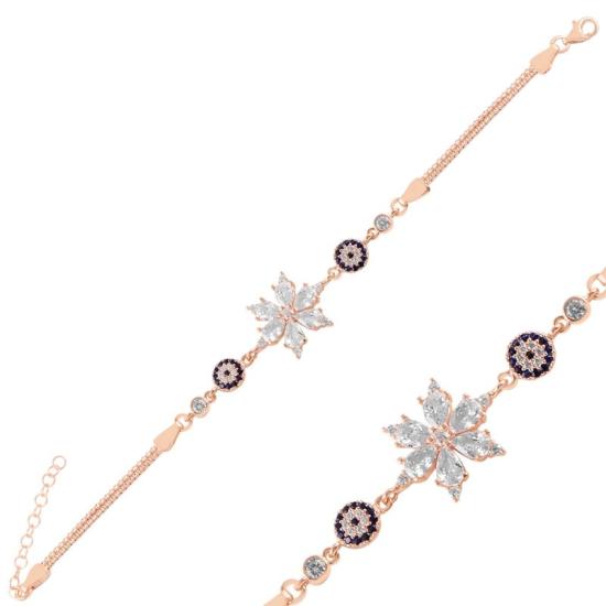 Wholesale Evil Eye & Lotus Flower Teardrop CZ Bracelet