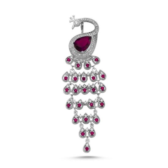 Wholesale Peacock Ruby CZ Brooch