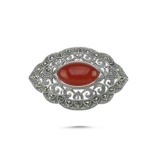 Wholesale Red Agate & Marcasite Brooch