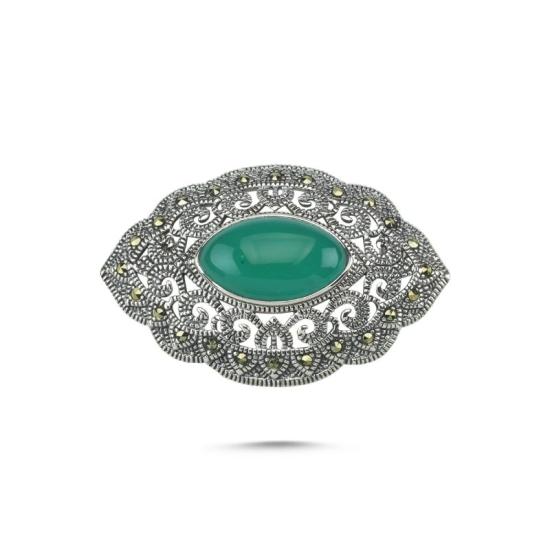 Wholesale Green Agate & Marcasite Brooch