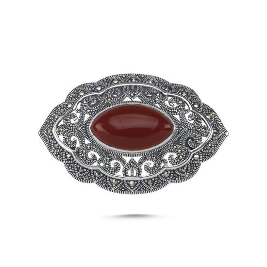 Wholesale Red Agate & Marcasite Brooch