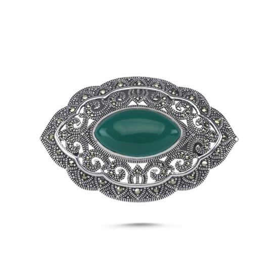 Wholesale Green Agate & Marcasite Brooch