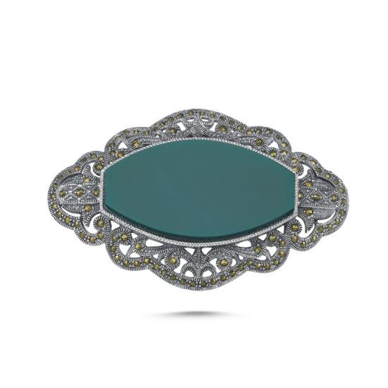 Wholesale Green Agate & Marcasite Brooch