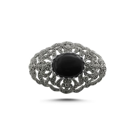 Marcasite & Onyx Brooch