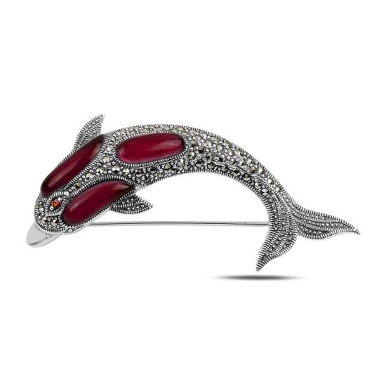 Wholesale Dolphin Gemstone & Marcasite Brooch