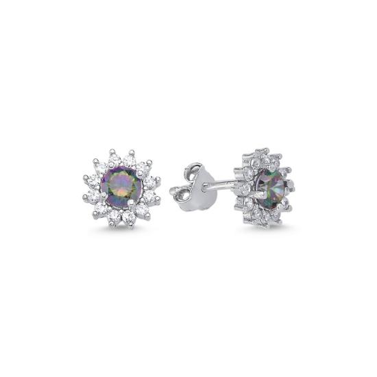 Wholesale Halo Solitaire Mystic Topaz Stud Earrings