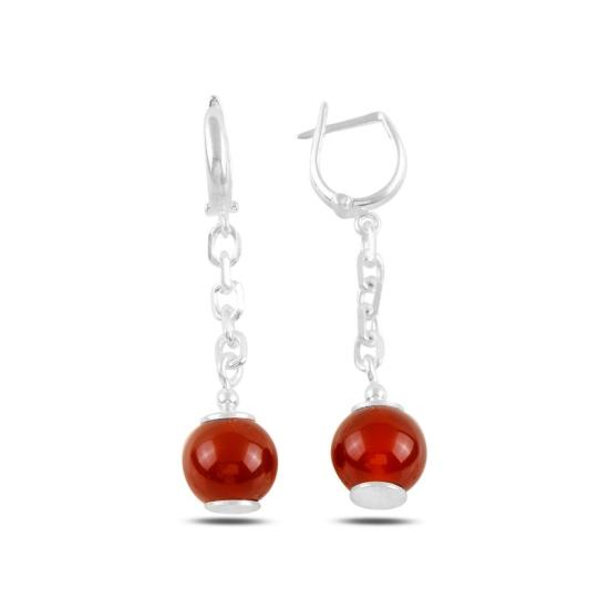 Wholesale Red Agate Dangle Latch Back Earrings