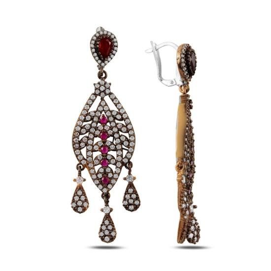 Wholesale Ruby CZ Ottoman Style Earrings