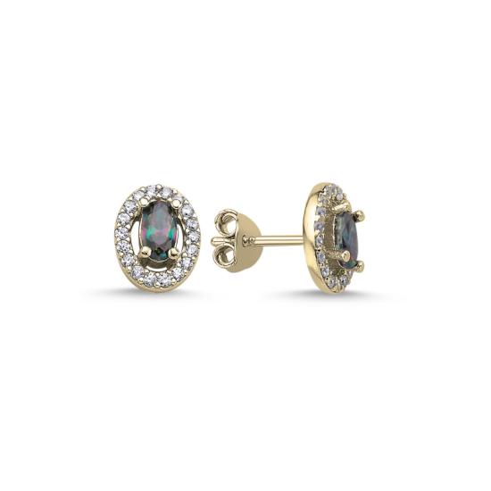 Wholesale Halo Solitaire Oval Mystic Topaz CZ Stud Earrings