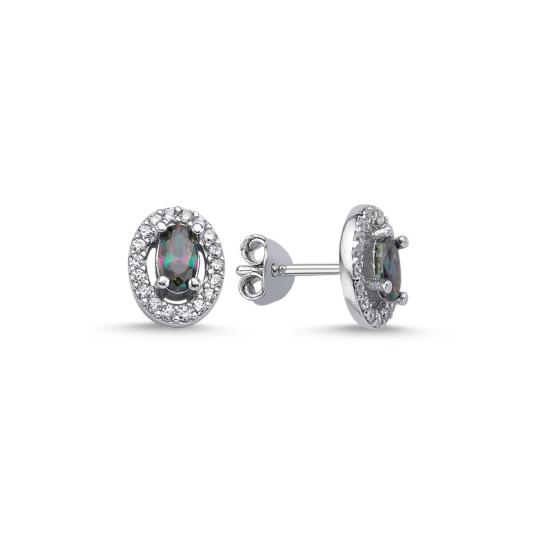 Wholesale Halo Solitaire Oval Mystic Topaz CZ Stud Earrings