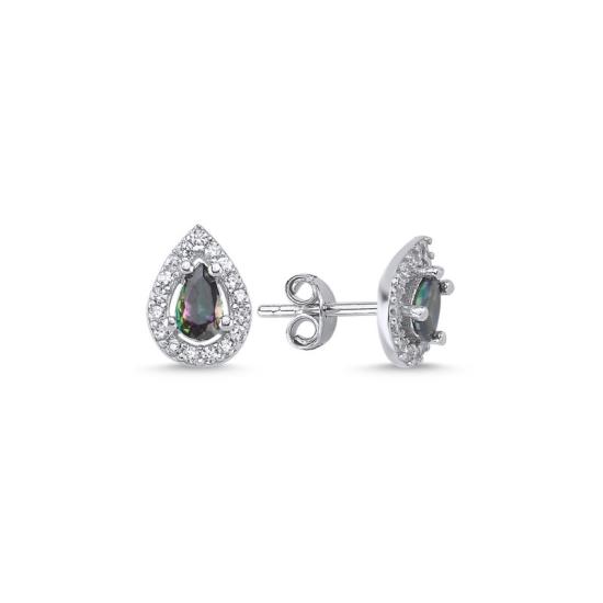 Wholesale Halo Solitaire Teardrop Mystic Topaz CZ Stud Earrings