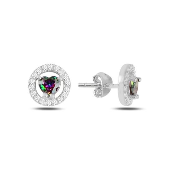 Wholesale Halo Solitaire Heart Mystic Topaz CZ Stud Earrings