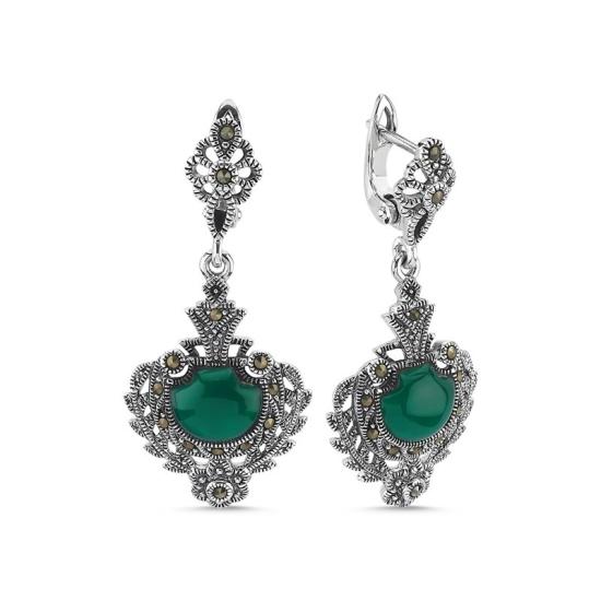 Wholesale Marcasite & Green Agate Dangle Earrings