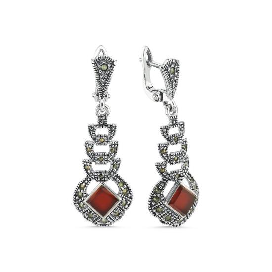 Wholesale Red Agate & Marcasite Dangle Earrings