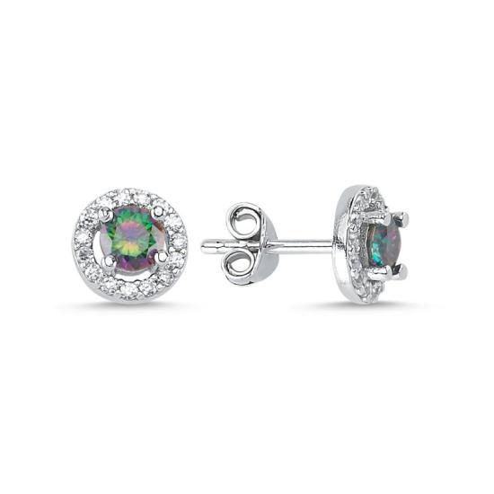 Wholesale Halo Solitaire Mystic Topaz CZ Stud Earrings