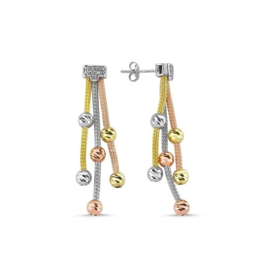 Wholesale Diamond Cut Tricolor Ball With CZ Dangle Earrings