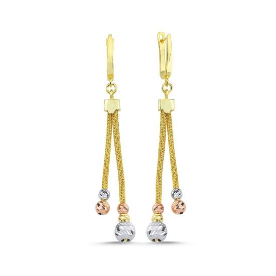 Wholesale Diamond Cut Tricolor Ball Dangle Earrings