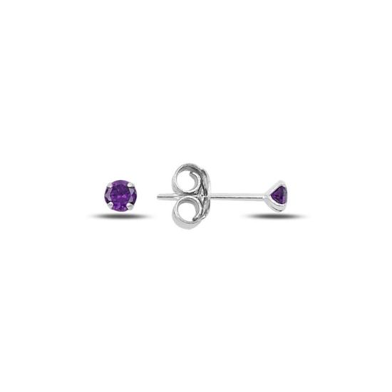 Wholesale 3mm Round Solitaire Amethyst CZ Stud Earrings