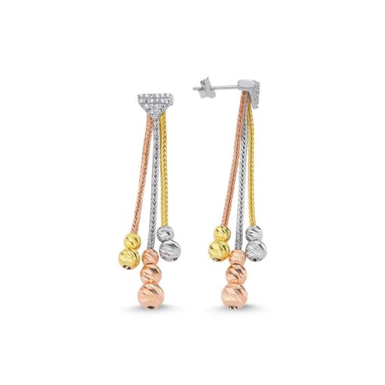 Wholesale Diamond Cut Tricolor Ball With CZ Dangle Earrings