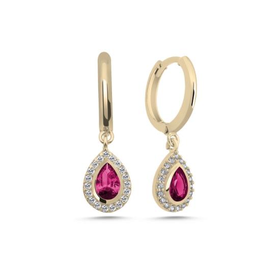 Wholesale Ruby CZ Huggie Hoop Earrings