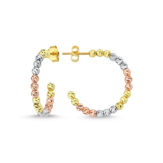 Wholesale Diamond Cut Tricolor Ball Hoop Earrings