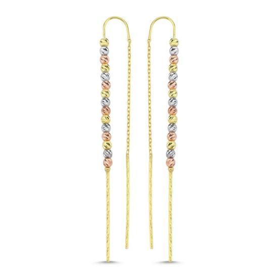 Wholesale Diamond Cut Tricolor Ball Threader Earrings