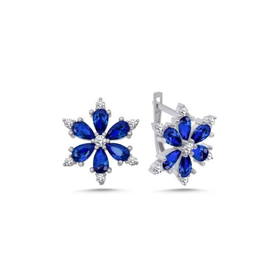 Wholesale Lotus Flower Sapphire CZ Latch Back Earrings