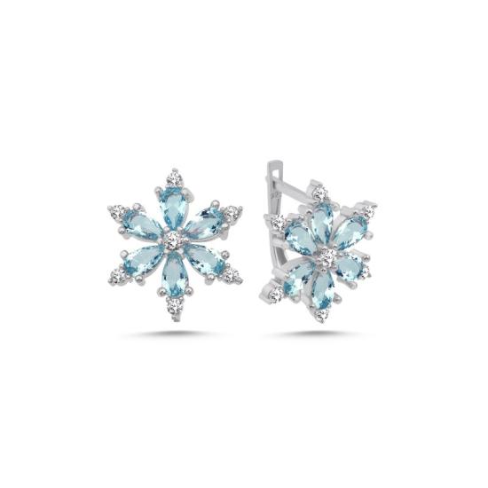 Wholesale Lotus Flower Aquamarine CZ Latch Back Earrings