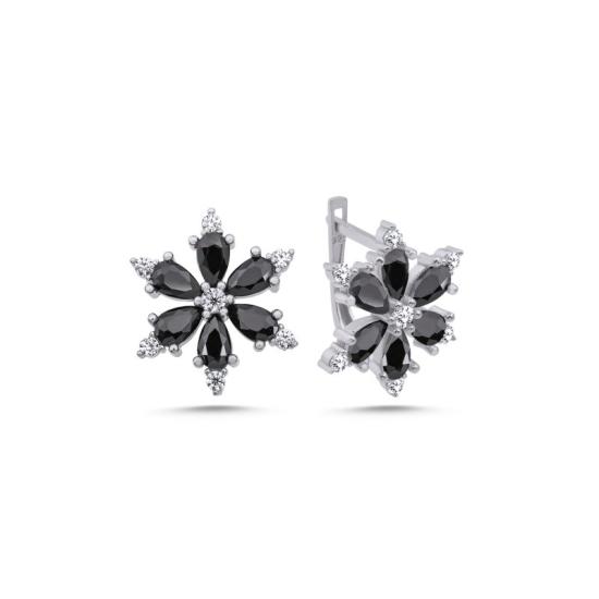 Wholesale Lotus Flower Black CZ Latch Back Earrings