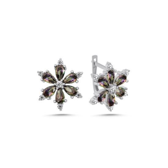 Wholesale Lotus Flower Mystic Topaz CZ Latch Back Earrings