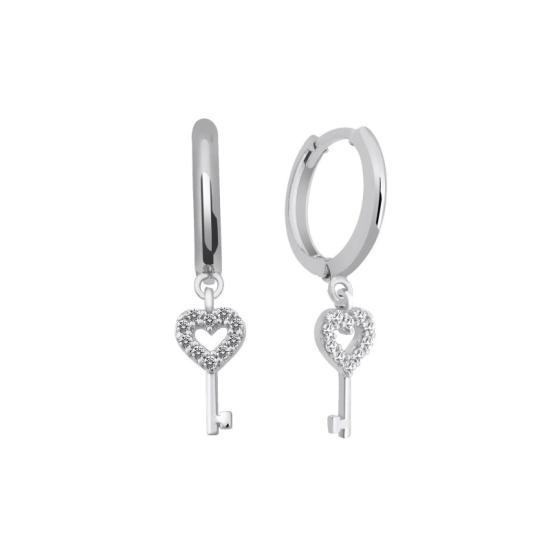 Wholesale Key & Heart CZ Huggie Hoop Earrings