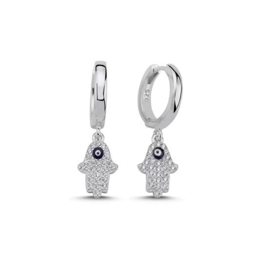 Wholesale Hamsa Enamel Eye & CZ Huggie Hoop Earrings