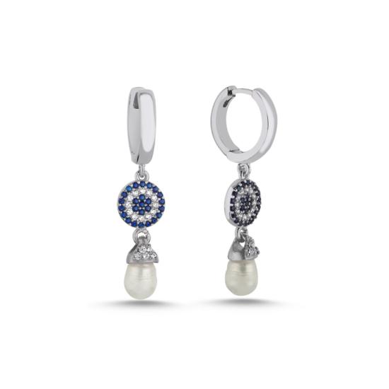 Wholesale Pearl & CZ Evil Eye Huggie Hoop Earrings