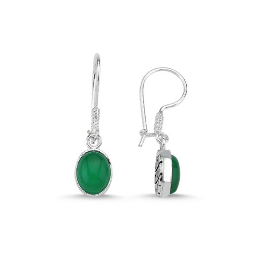 Wholesale Green Agate & Arabic Abjad Numerology Double Sided Dangle Earrings