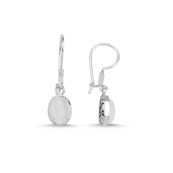 Wholesale White Cat’s Eye & Arabic Abjad Numerology Double Sided Dangle Earrings