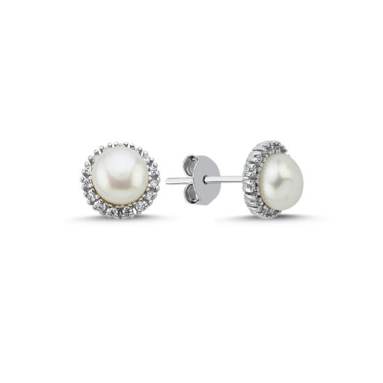 Wholesale Pearl & Halo CZ Stud Earrings