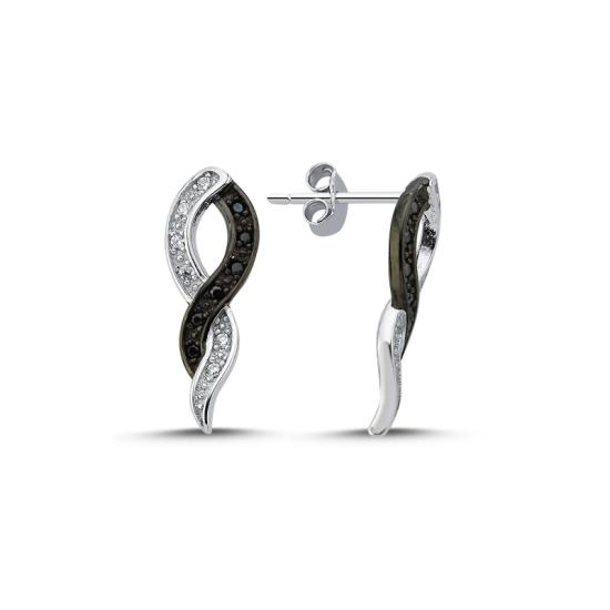 Wholesale Black And White Spiral CZ Stud Earrings