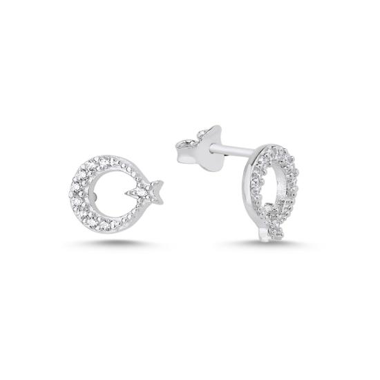 Wholesale CZ Star And Crescent Stud Earrings