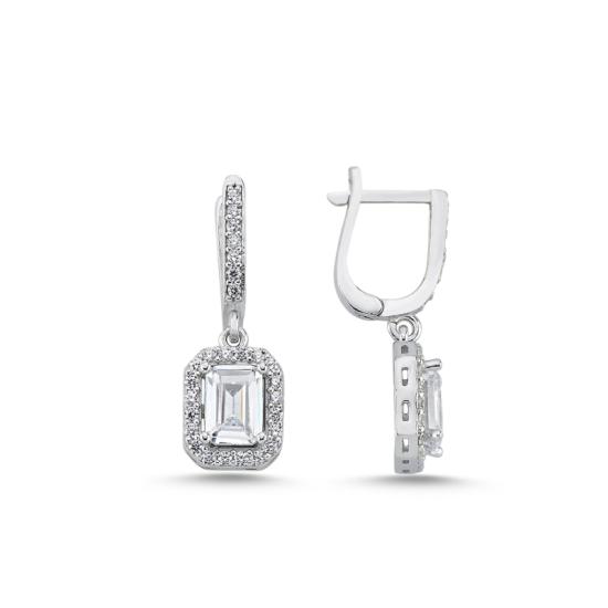 Wholesale Baguette CZ Dangle Latch Back Earrings